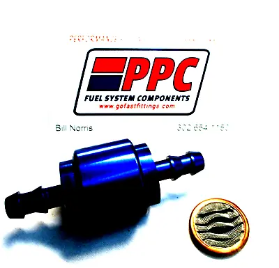 Fuel Filter 5/16  Barbed Hose 40 MICRON Cleanable Street Flow Blue Anodized Alum • $39