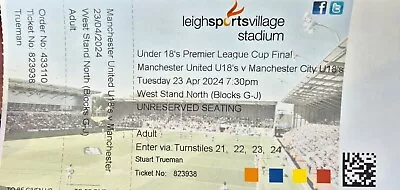 Manchester United Utd Vs Man City 2024 U18 Premier League Cup Final TICKET  • £9.99