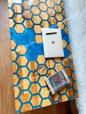 Custom Order Epoxy Resin Dining Coffee Table Top Hexagon Wood Design Home Decor • $309.85