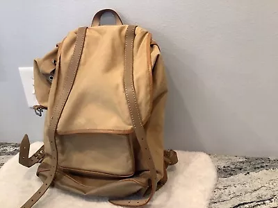 Vintage West Germany Metal Frame Leather Trim Backpack Military? • $69.99