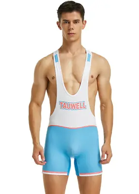 Mens Large Blue & White Panel Sexy Lycra Cycle Wrestling Singlet Bodysuit Gay UK • £22.95