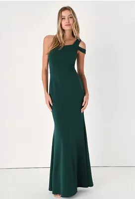 Lulus Make An Entrance Hunter Green One-Shoulder Mermaid Maxi Dress Medium • $45