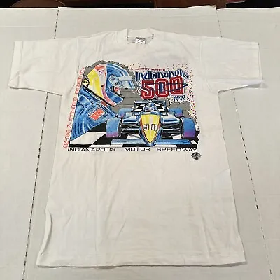 Vintage 1990 74th Indianapolis Indy 500 White T-shirt Size M - Front & Back Hits • $19.88