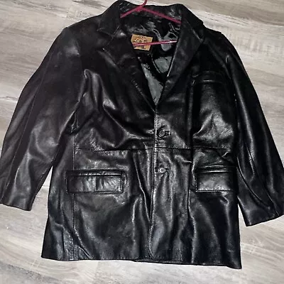 Vintage Phase Leather Coat Blazer Black Coat Button Down Front • $75