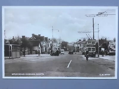 Cosham 'Spur Road' Street Scene With Trolley Bus  1950s RP Postcard Portsmouth • £20