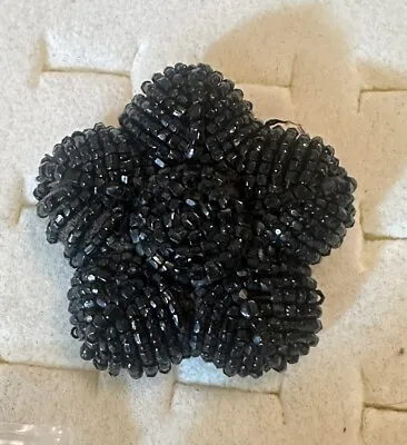 Hand-Sewn Victorian Mourning Jet Bead Brooch Memento Mori In Flower Shape • $49.99