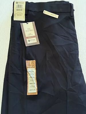 Haggar Men's Eclo Stria Classic Fit Flat Front Hidden Expandable Dress Pants 403 • $20.96