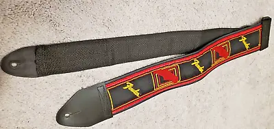 Genuine Fender 3  Leather & Monogrammed Guitar Strap Black Red Yellow NEW • $22.95