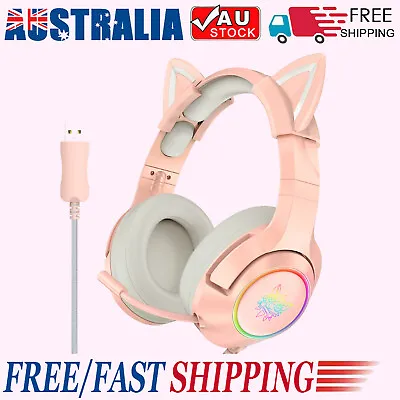 $38.26 • Buy 3.5mm Wired Gaming Headsets Cat Ear Headphones LED With Mic Lights Earphones AU
