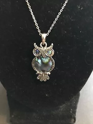 Owl Silver Tone With Simulated Abalone Shell  20” Necklace. No Markings. • $4