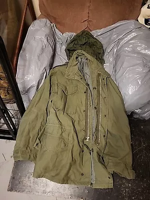 Vintage US Army M-65 OG-107 Coat Cold Weather With  Jacket Green Size Large • $34