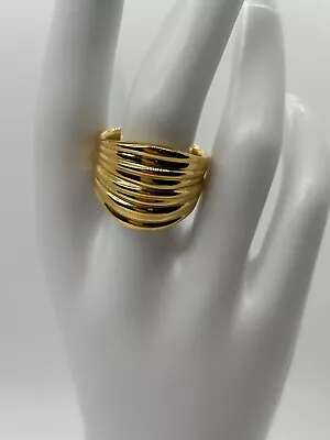 Milor Italy 14K Yellow Gold Resin Filled Grooved Band Cigar Ring Size 9 5.5 Gram • $189