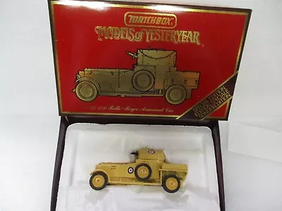 Matchbox Yesteryear Y-38 1920 Rolls Royce Armored Car- Khaki Body Boxed • $5