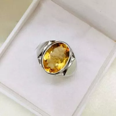 Oval Cut Citrine Anniversary Band Men's Ring 14K White Gold Plated Lab Created • $134.19