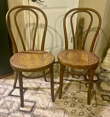 Vintage Pair Thonet Style Mid Century Modern Romania 35” Tall Cane Dining Chairs • $200