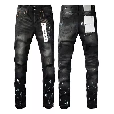 NEW Purple Brand Men's Ripped Black Jeans Paint Graffiti Fashion Slim Jeans • $89.99