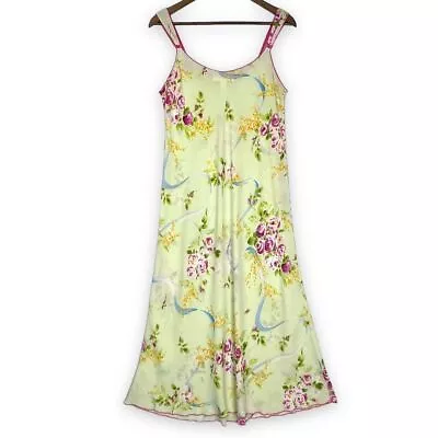 Oscar De La Renta Pink Label Vintage Green Floral Print Bow Maxi Gown Small • $45