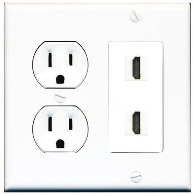 2 Port Electrical Outlet Cover Plug Round White UL 2 HDMI Wall Plate • $18.69