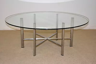 Mid Century Modern Chrome & Glass Round Coffee Table 40  • $595