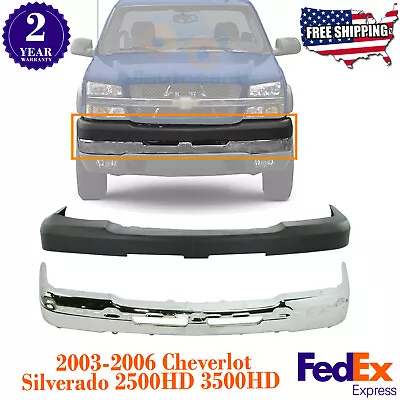 Front Chrome Bumper + Upper Cover For 2003-2006 Chevy Silverado 2500HD 3500 • $484.81