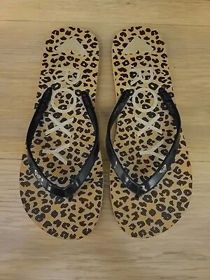 ROXY MELON III Cheetah Flip Flops Thongs ~ Women's Size 8/9 ~ Black Straps • $16.99