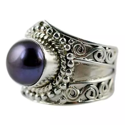 Freshwater Black Pearl Ring 925 Solid Sterling Silver Handmade Jewelry Size 3-13 • $32.40