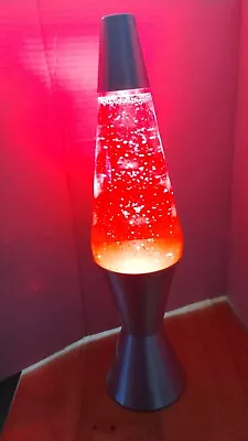 Jumbo 16.3  Lava Lamp Motion Glitter Red Orange  Silver Base • $60