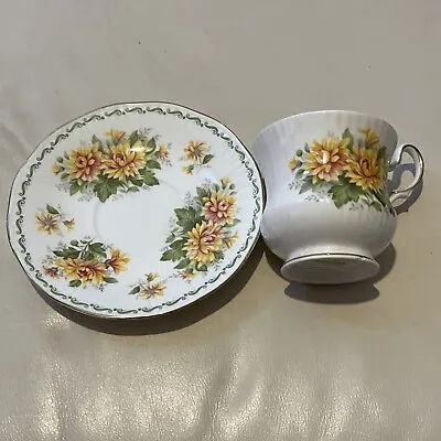 Queens Rosina Ltd. November Fine Bone China Tea Cup & Saucer Yellow Pink Flowers • £12