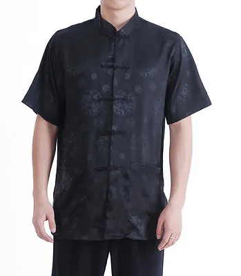 £14.99 • Buy New Chinese Oriental Mens Kung Fu Satin Black Dragon Top Short Shirt Cmssh18
