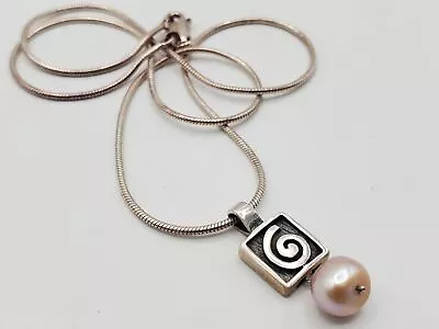 925 Sterling Silver Pink Pearl Modernist Style Swirl Pendant Necklace 16  • $9.99