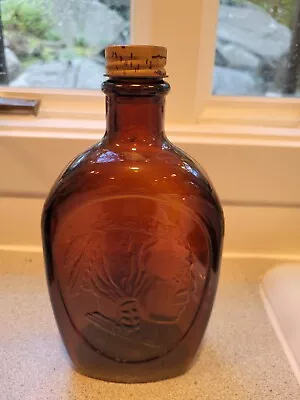 Vintage Log Cabin Syrup Amber Glass Embossed Indian Head Bottle • $10