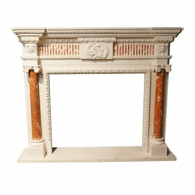 White And Red Marble Fireplace Mantle • $3900