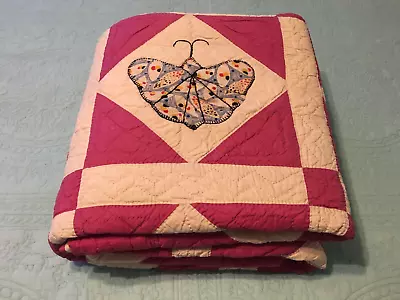 Vintage Handmade Butterfly Quilt Hand Sewn Handstitched Twin 81  X 67  • $269