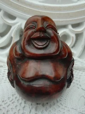 Vintage Hand Carved Wooden Laughing Fat Buddha • £14.99