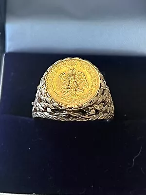 Vintage 18K Gold 1945 Mexican Dos Pesos Coin Ring Size 8 • $700