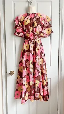 £850 Auth Mulberry Floral Dress Fit And Flare Midi Party Cocktail Pink Dress 8 • £120