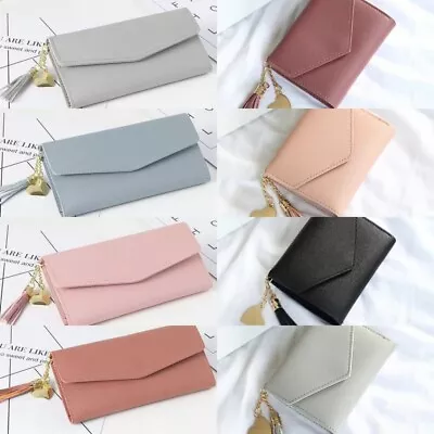 Women Lichee Pattern Slim Wallet Long Tassel Clutch Purse Handbag Card Wallet • $7.99