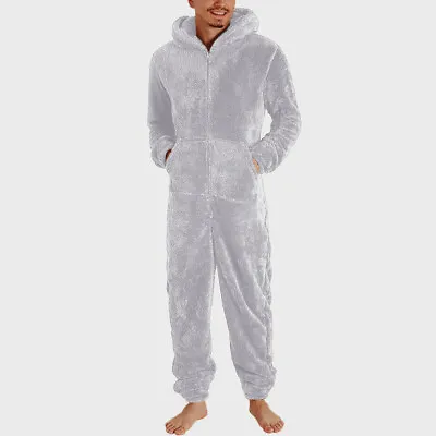 Men Teddy Bear Fleece 1Onesie Jumpsuit Winter Warm Hooded Dressing Gown Bathrobe • £20.89