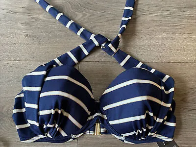 £4.99 • Buy BNWT Women’s Navy Stripe Underwired Bandeau Halter-neck  Bikini Top UK Size 38B