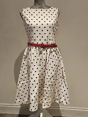 Lindy Bop Red/White Polka Dot Print Swing Dress UK Size 12 FREE POSTAGE • £23.74