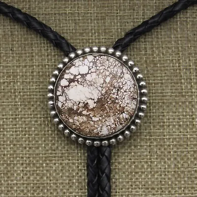 Round Sterling Silver Wild Horse Magnesite Bolo Tie By Jose Campos+ • $265