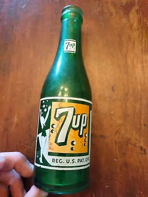 7-up Soda Bottle Bubble Girl Vintage Green Embossed SPRINGFIELD MISSOURI  • $12.50