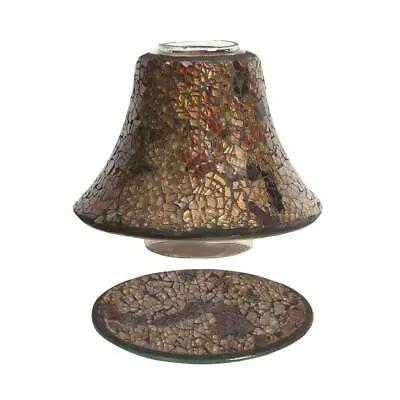 Aroma Accessories Decorative Crackle Mosaic Candle Jar Shade & Tray Set - Amber • £19.99