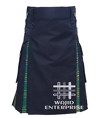 Scottish Men's Irish Tartan Utility Kilt Black Cotton Hybrid KILT Custom Made • $71.25