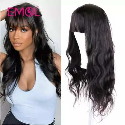 Human Hair Wig With Bang Body Wave Full Machine Made Wigs Remy Indian Human Hair • $74.24