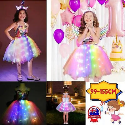 $41.07 • Buy 99-155cm Costume LED Light Up Unicorn Princess Dress  Party Outfit With Headband