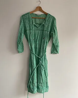 £40 • Buy BRORA Dress Womens UK 12 Green White Cotton Long Sleeve