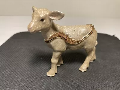 Lamb Sheep Jeweled Hinged Trinket Box Enamel Rhinestones 3” • $19.99