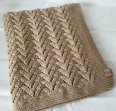 Hand Knitted Sand Baby Blanket Approx 22 X28 Inches • £14.95