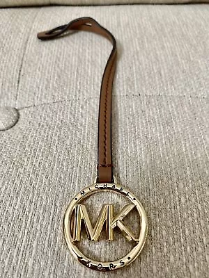 Michael Kors Gold 3d Mk Logo Brown Luggage Leather Purse Charm Key Fob Hang Tag • $22